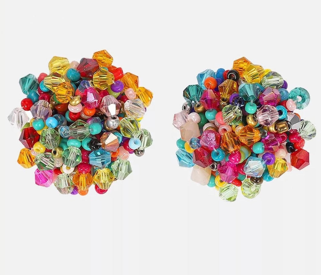 Multi-color Beaded Stud Earrings
