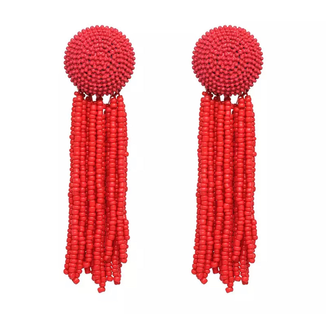 Long Beaded Tassel Earrings