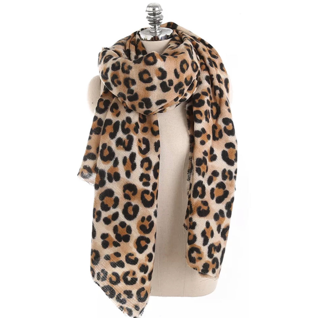 Long Wool Soft Leopard Printed Scarf